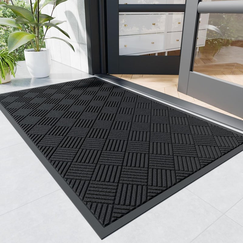 Naturei Durable Indoor Outdoor Door Mat, 3' x 5' Heavy Duty Front Door Mat for Entryway, Non-Slip Backing, Stain and Fade Resistant, Absorbent Commercial Floor Mat for High Traffic Area, Black - Image 1